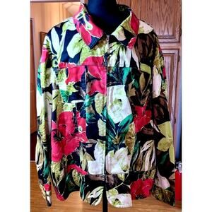 Womens Jacket Blazer 3X Floral Lightweight Zippered Bold Grandma Y2K 90s Artsy